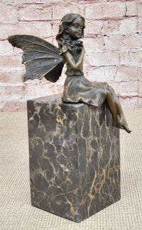 Hot Cast Bronze Sculpture Young Child Fairy Angel Girl Holding Flower