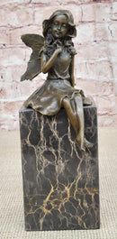 Hot Cast Bronze Sculpture Young Child Fairy Angel Girl Holding Flower