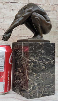 Nude Male Diver Diving Athletic Sensual Elegant Bronze Marble Statue Classical Art