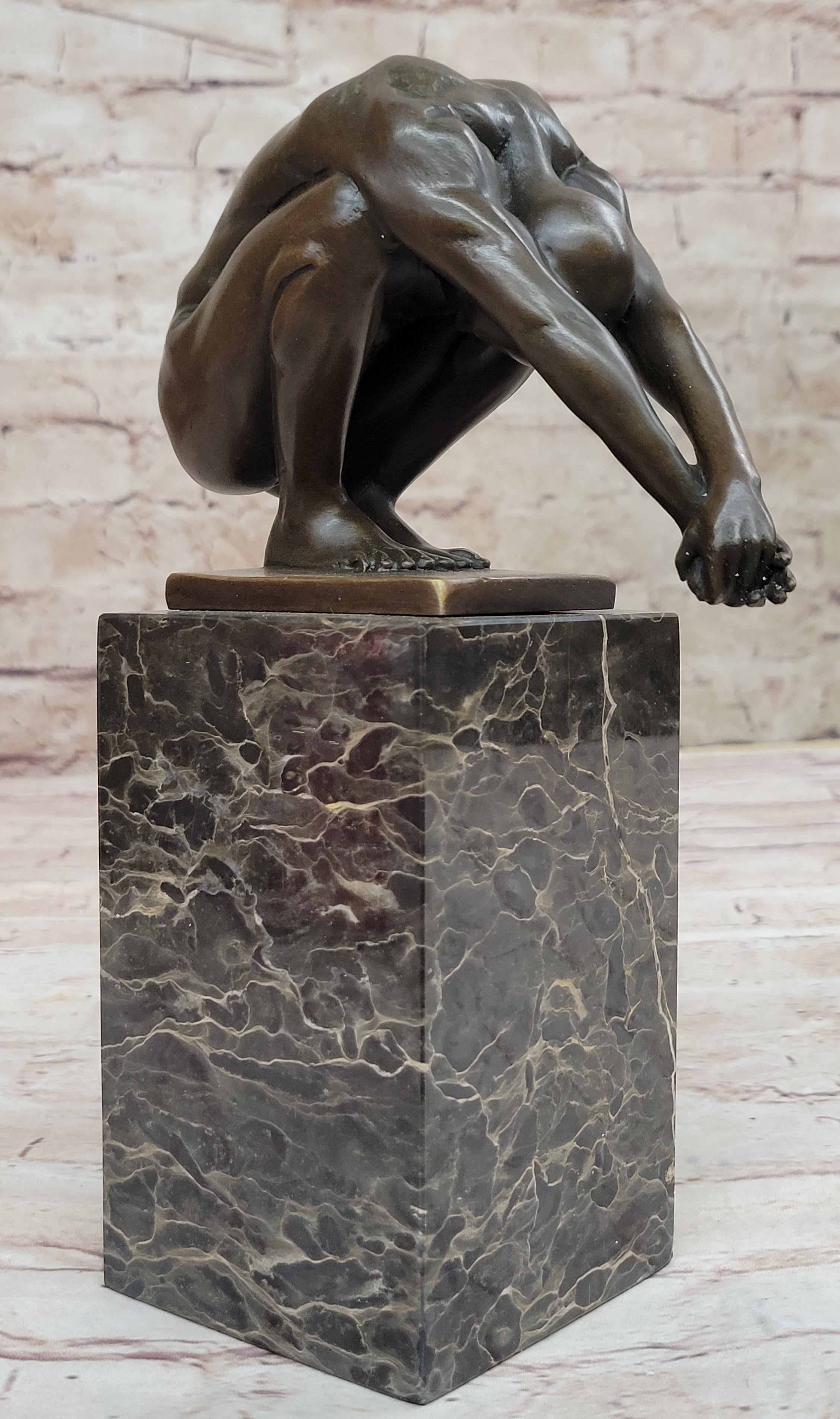 Nude Male Diver Diving Athletic Sensual Elegant Bronze Marble Statue Classical Art