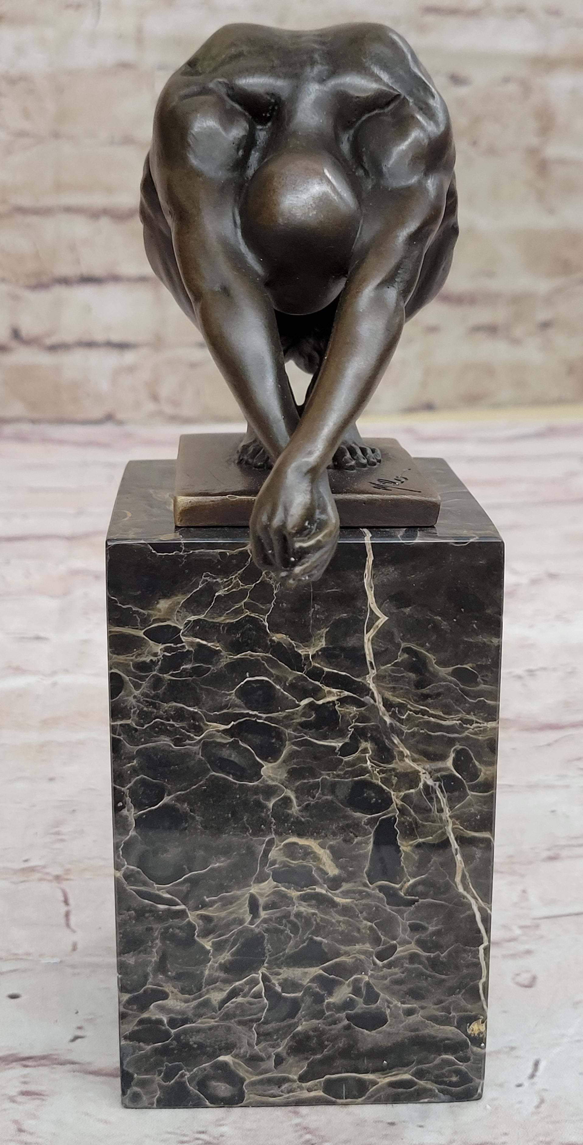 Nude Male Diver Diving Athletic Sensual Elegant Bronze Marble Statue Classical Art