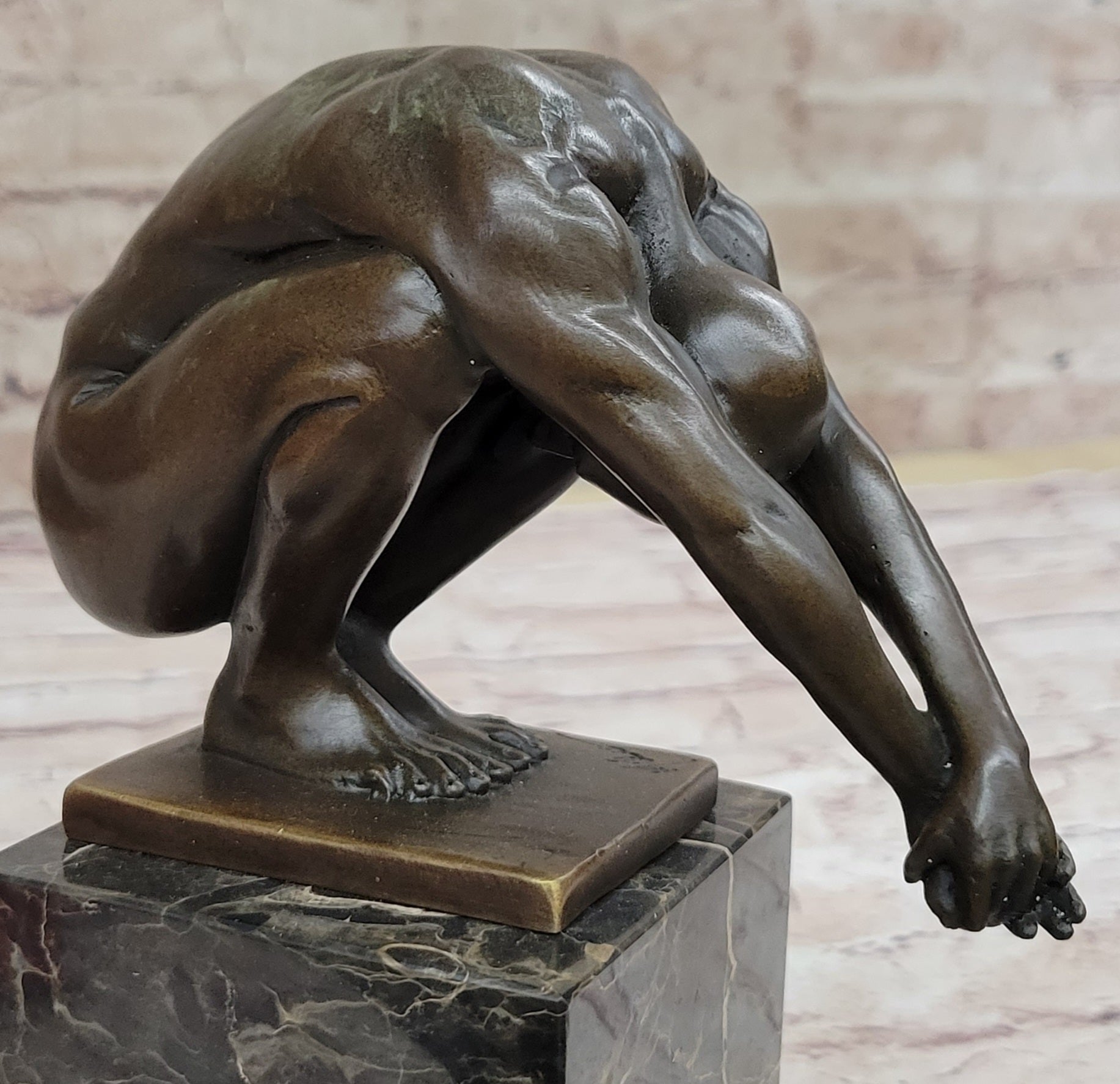 Nude Male Diver Diving Athletic Sensual Elegant Bronze Marble Statue Classical Art