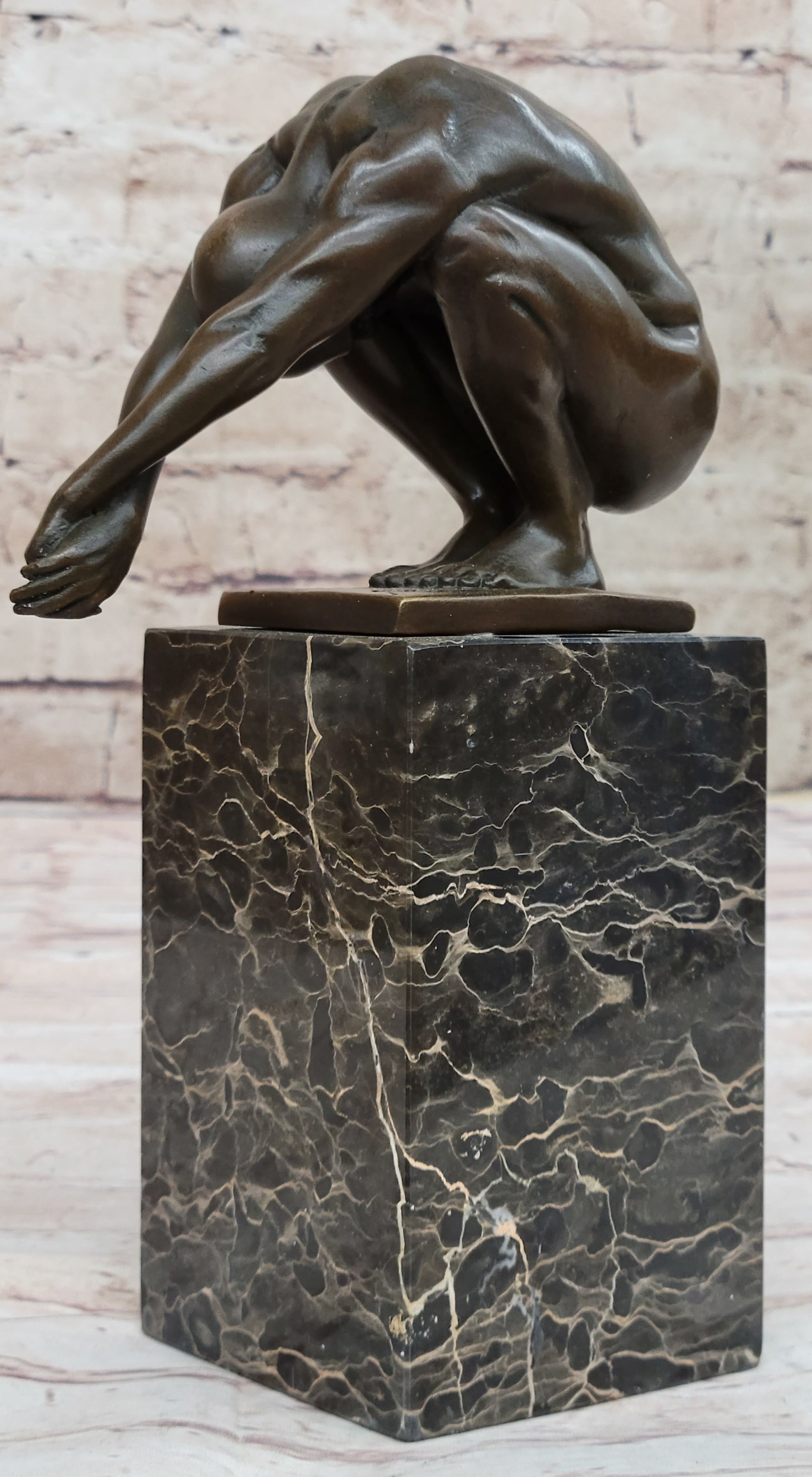 Nude Male Diver Diving Athletic Sensual Elegant Bronze Marble Statue Classical Art