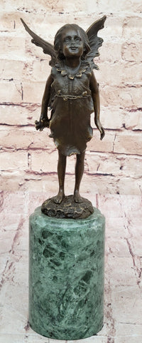Young Child Girl Angel Fairy Winged Bronze Sculpture