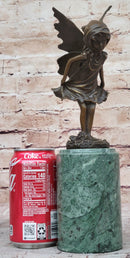 Young Fairy Angel Girl Bronze Sculpture on Green Marble Base