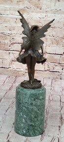 Young Fairy Angel Girl Bronze Sculpture on Green Marble Base