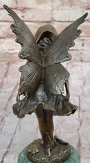 Young Fairy Angel Girl Bronze Sculpture on Green Marble Base
