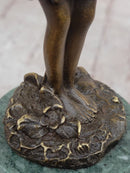 Young Fairy Angel Girl Bronze Sculpture on Green Marble Base