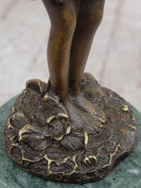 Young Fairy Angel Girl Bronze Sculpture on Green Marble Base