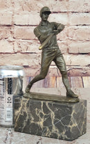 Baseball Player Bronze Metal Sculpture on Marble Base