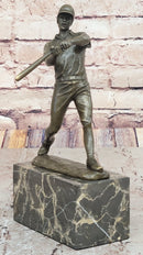 Baseball Player Bronze Metal Sculpture on Marble Base