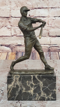 Baseball Player Bronze Metal Sculpture on Marble Base