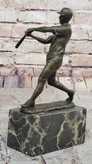 Baseball Player Bronze Metal Sculpture on Marble Base