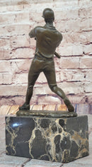 Baseball Player Bronze Metal Sculpture on Marble Base