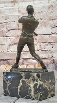 Baseball Player Bronze Metal Sculpture on Marble Base