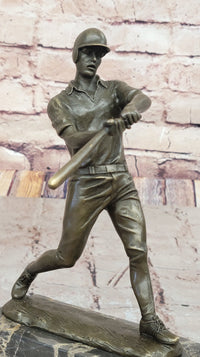 Baseball Player Bronze Metal Sculpture on Marble Base