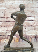 Baseball Player Bronze Metal Sculpture on Marble Base