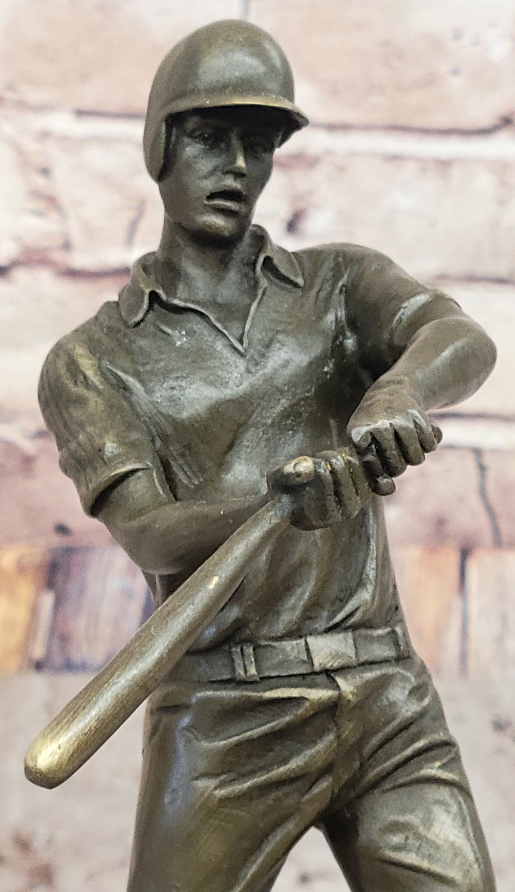 Baseball Player Bronze Metal Sculpture on Marble Base