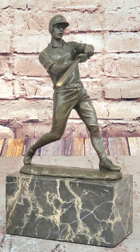 Baseball Player Bronze Metal Sculpture on Marble Base