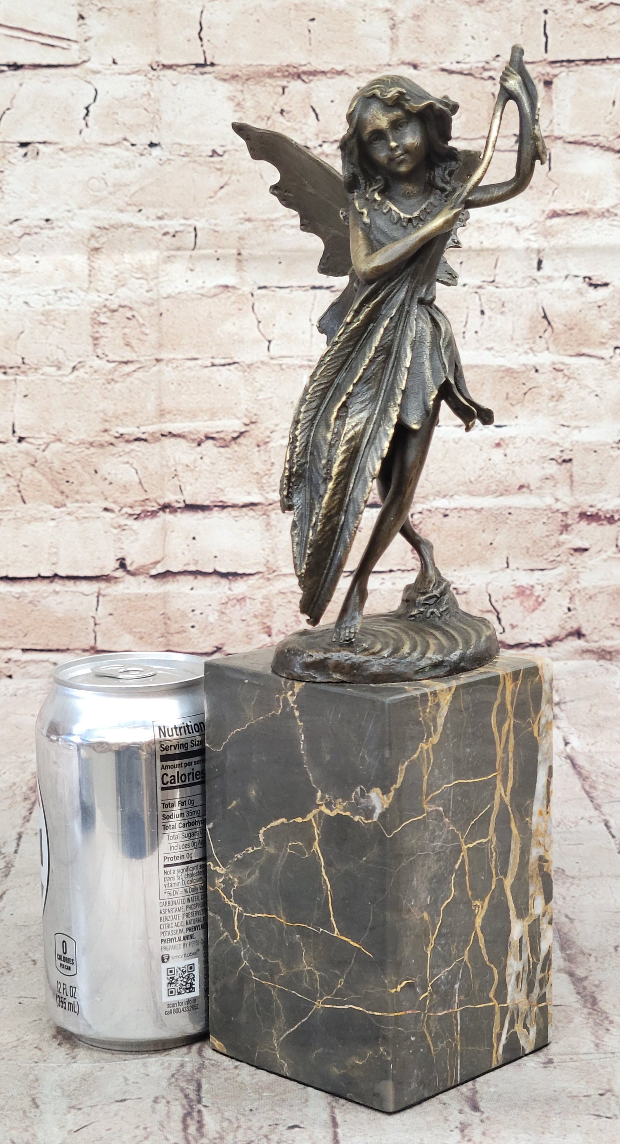 Fairy Angel Bronze Metal Bookend on Marble Base