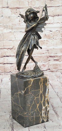 Fairy Angel Bronze Metal Bookend on Marble Base