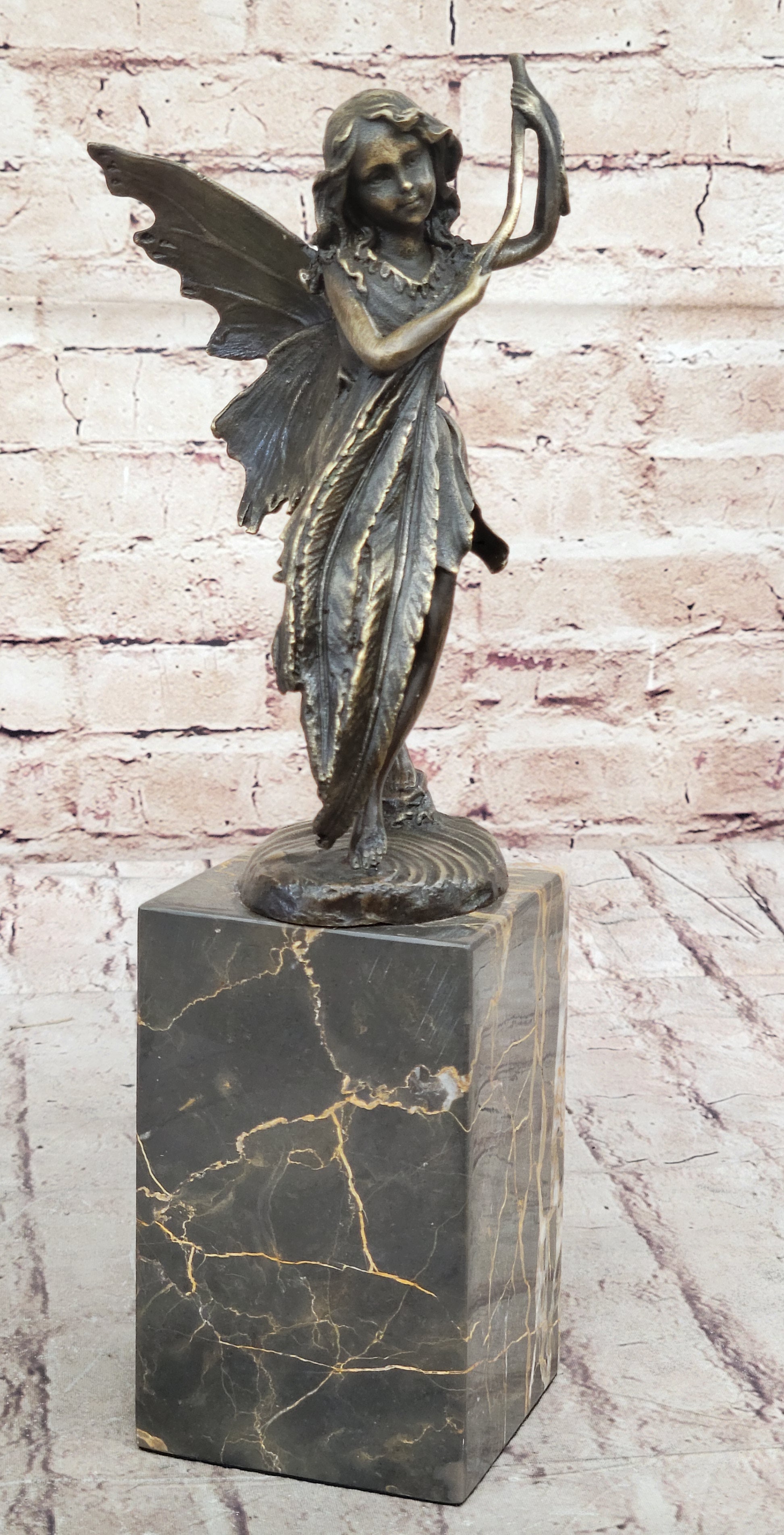 Fairy Angel Bronze Metal Bookend on Marble Base