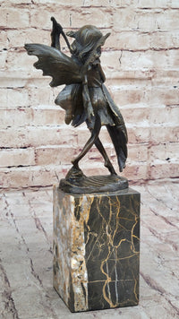 Fairy Angel Bronze Metal Bookend on Marble Base