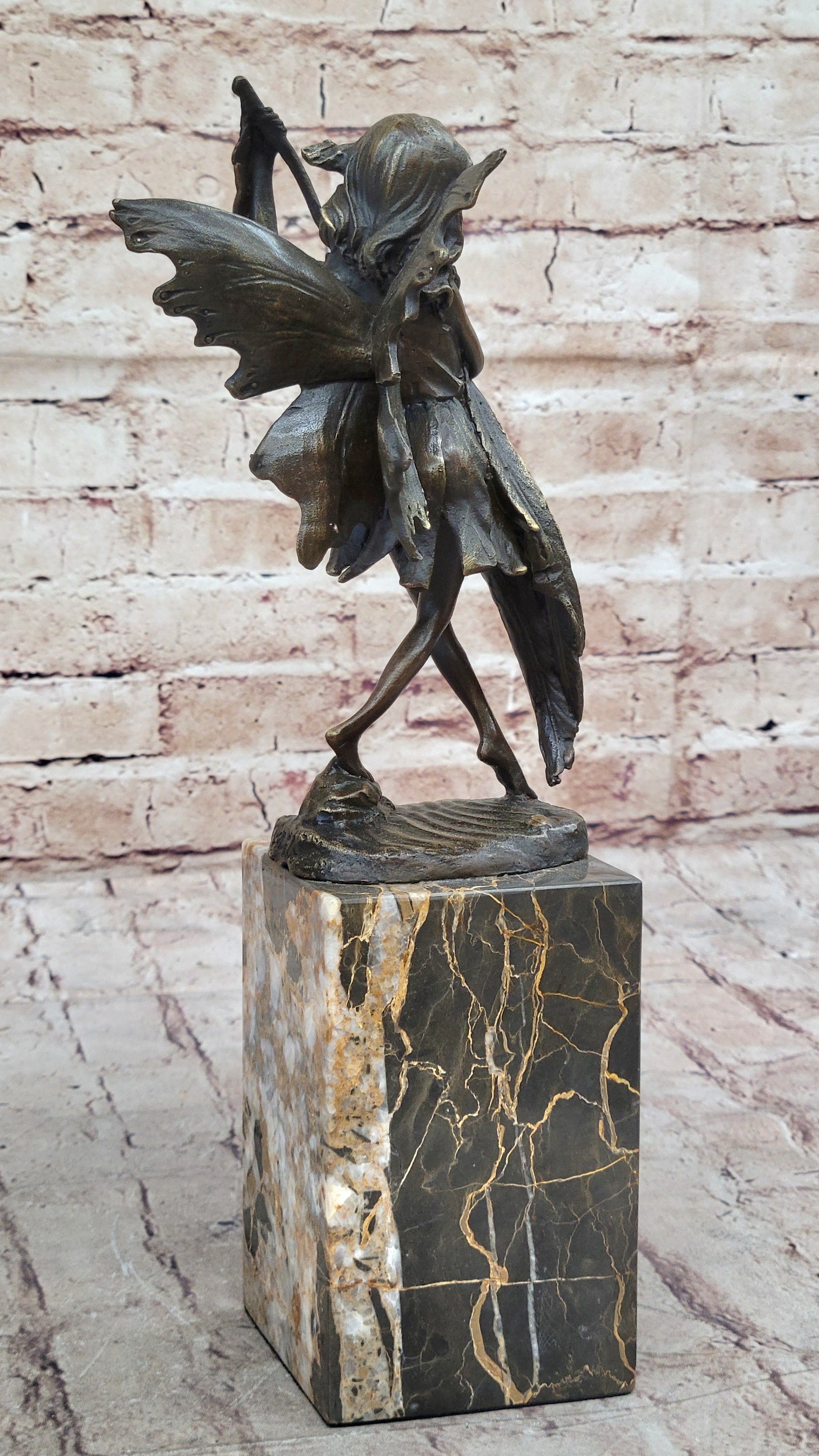 Fairy Angel Bronze Metal Bookend on Marble Base