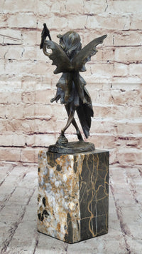Fairy Angel Bronze Metal Bookend on Marble Base