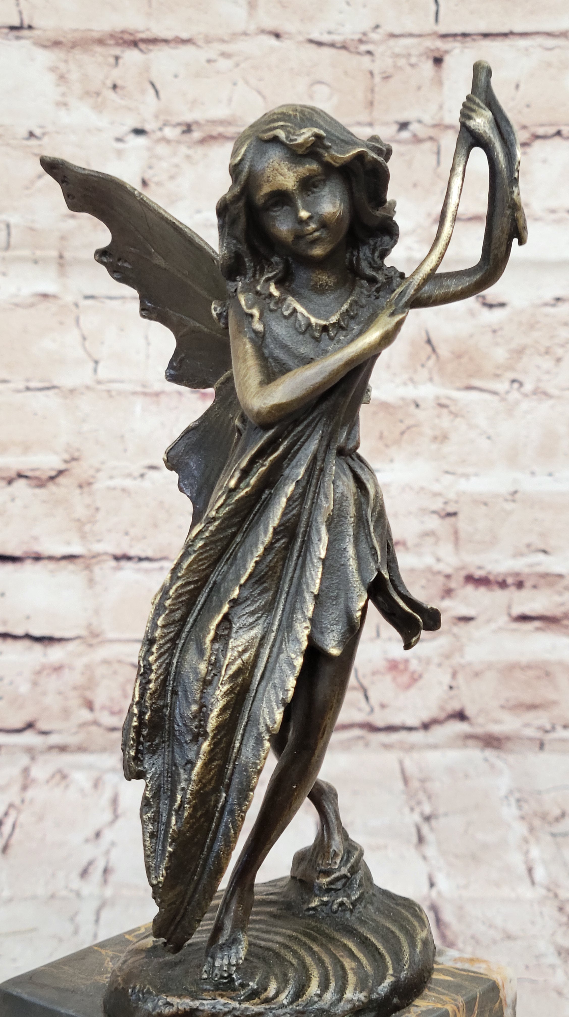 Fairy Angel Bronze Metal Bookend on Marble Base