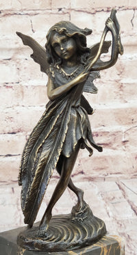 Fairy Angel Bronze Metal Bookend on Marble Base