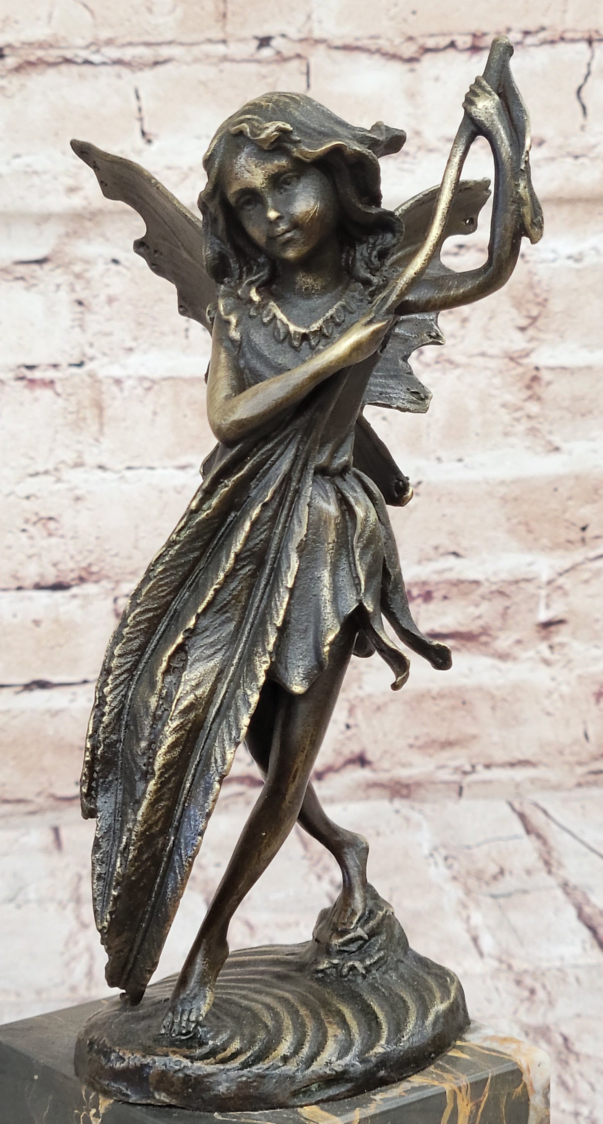 Fairy Angel Bronze Metal Bookend on Marble Base