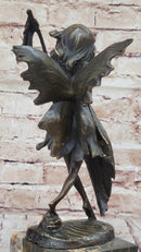 Fairy Angel Bronze Metal Bookend on Marble Base