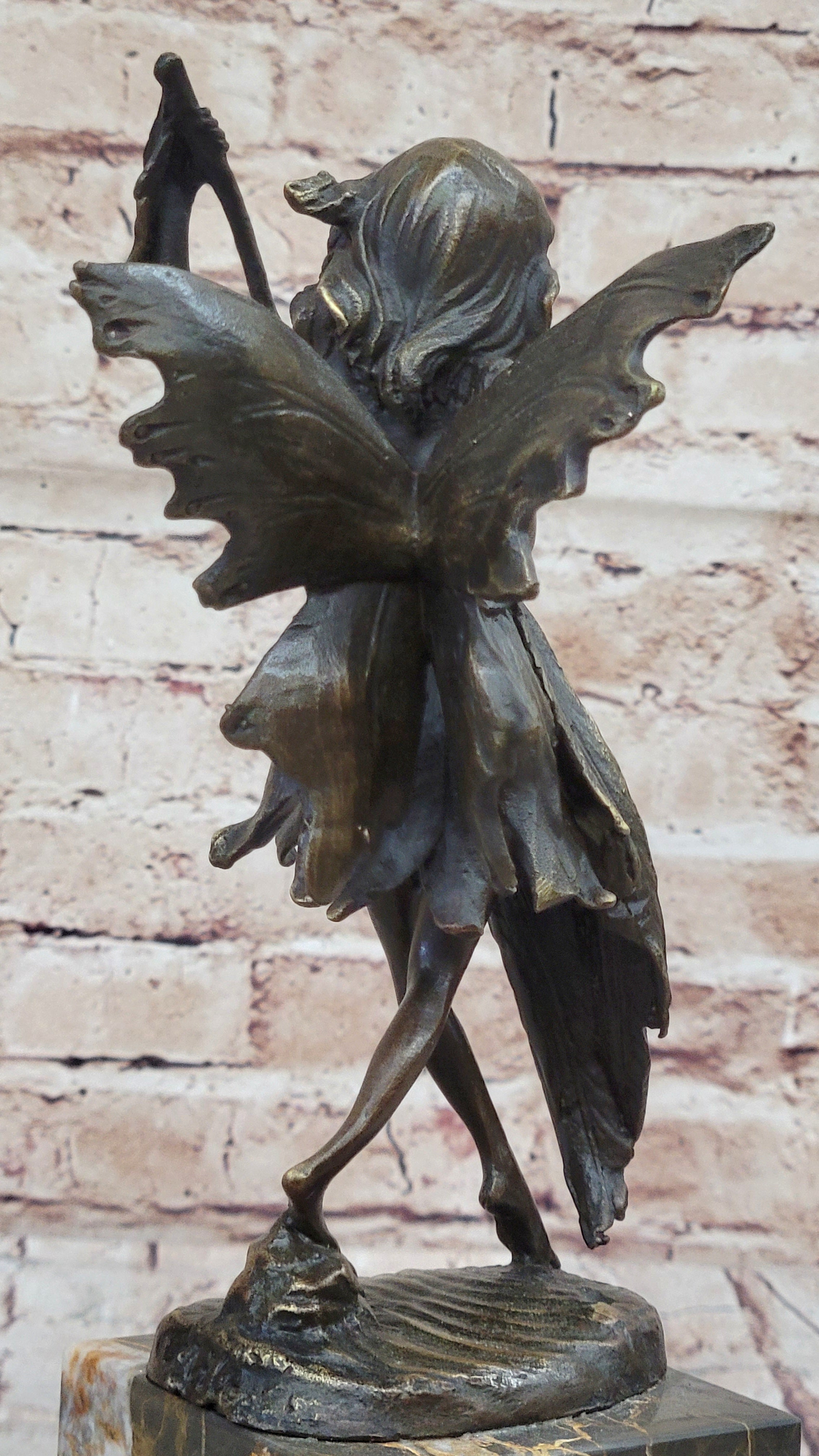 Fairy Angel Bronze Metal Bookend on Marble Base