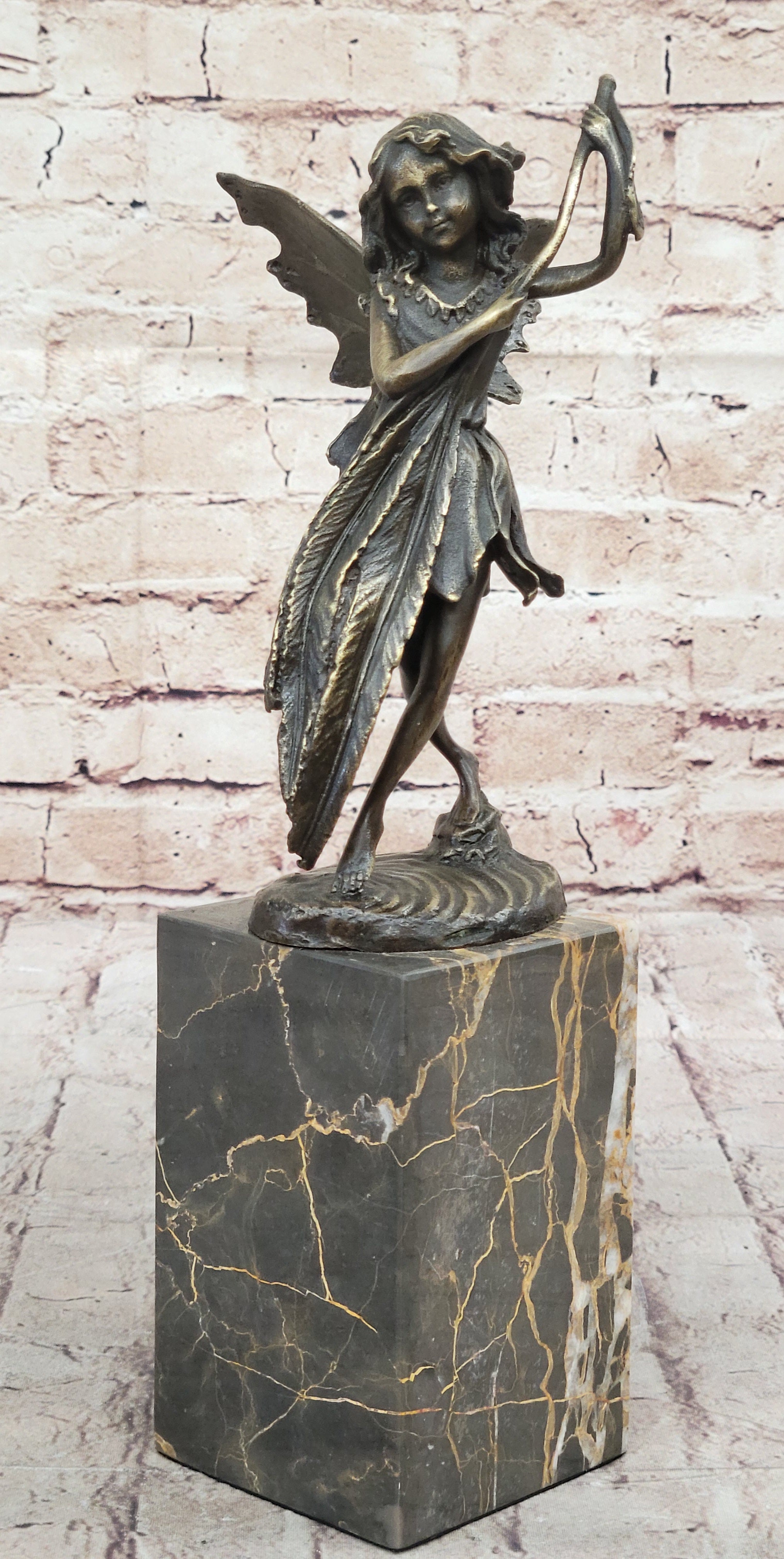 Fairy Angel Bronze Metal Bookend on Marble Base
