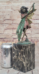 Bronze Fairy Holding Leaf Marble Base by Artist Milo