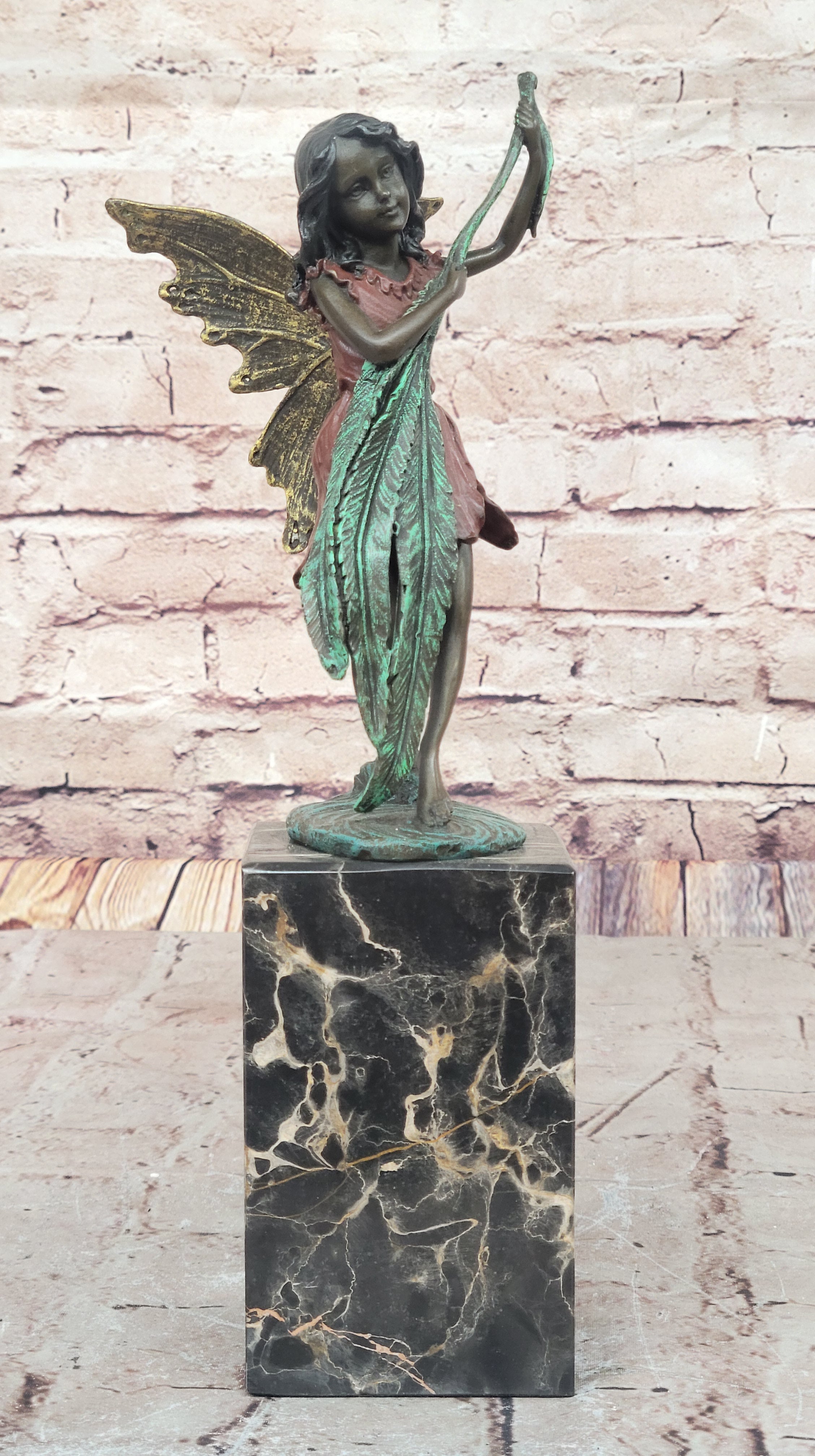 Hot Cast Bronze Fairy Little Girl Angel Figure on Marble Base
