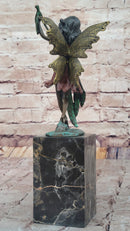 Hot Cast Bronze Fairy Little Girl Angel Figure on Marble Base