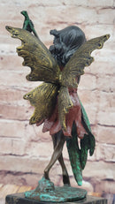 Bronze Fairy Holding Leaf Marble Base by Artist Milo