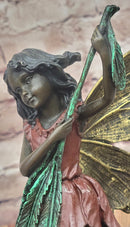 Hot Cast Bronze Fairy Little Girl Angel Figure on Marble Base