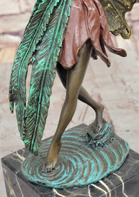Hot Cast Bronze Fairy Little Girl Angel Figure on Marble Base