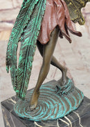 Bronze Fairy Holding Leaf Marble Base by Artist Milo