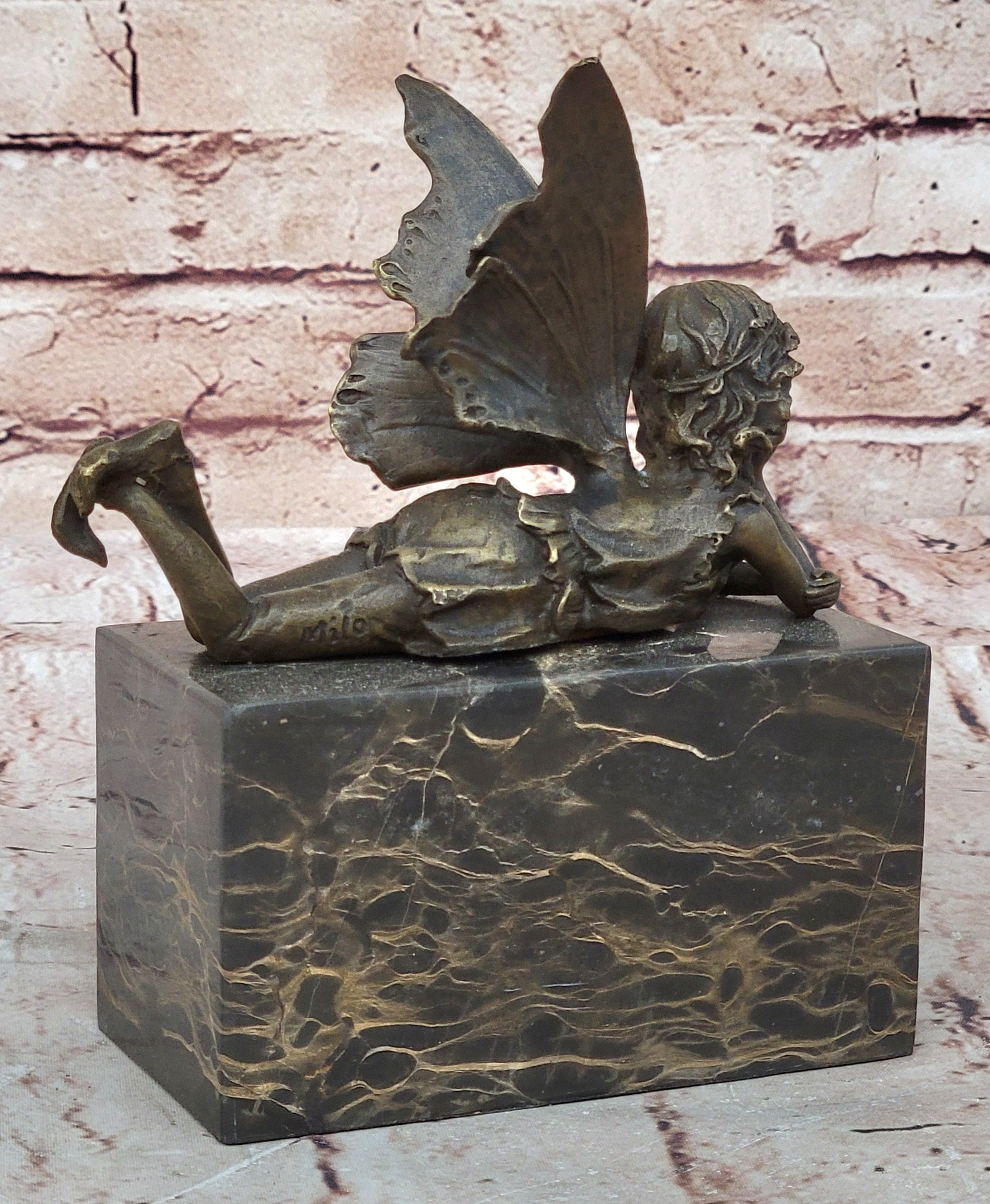 Milo Bronze Fairy Sculpture on Marble Base