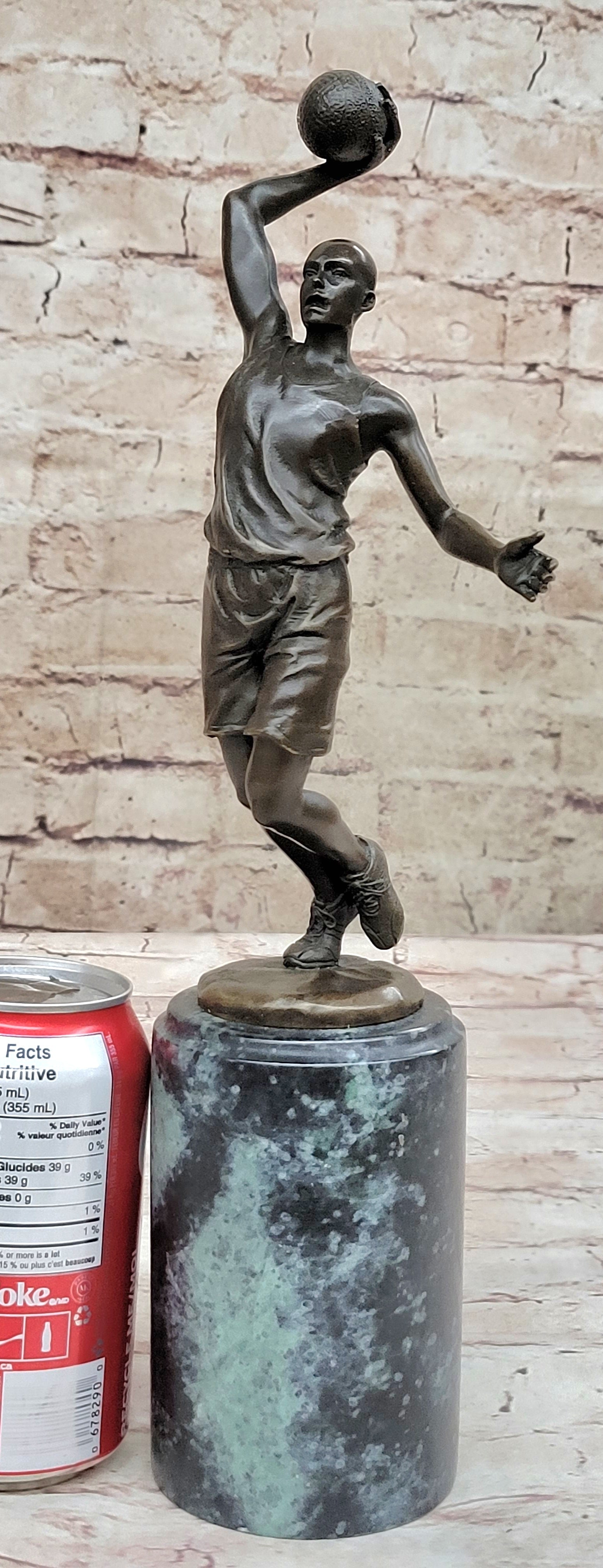 Bronze Trophy of NBA Player Dunking on Marble Base