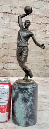 Bronze Trophy of NBA Player Dunking on Marble Base