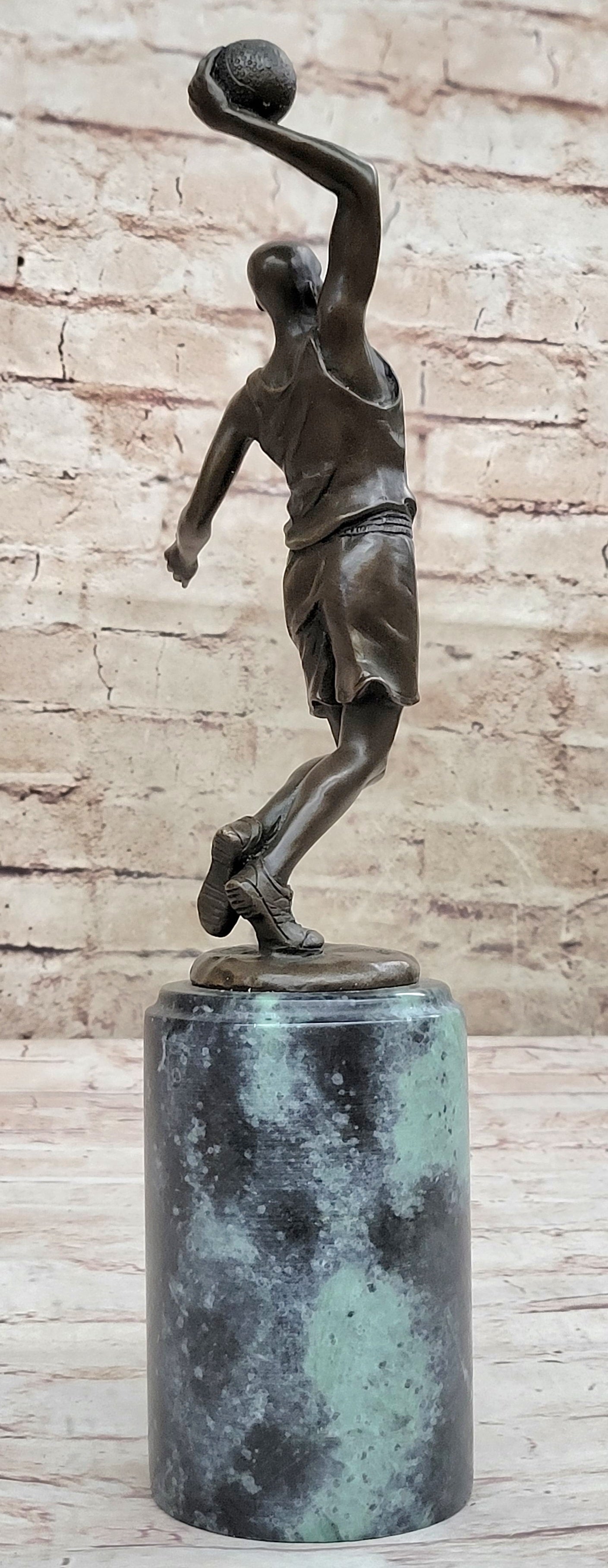 Bronze Trophy of NBA Player Dunking on Marble Base