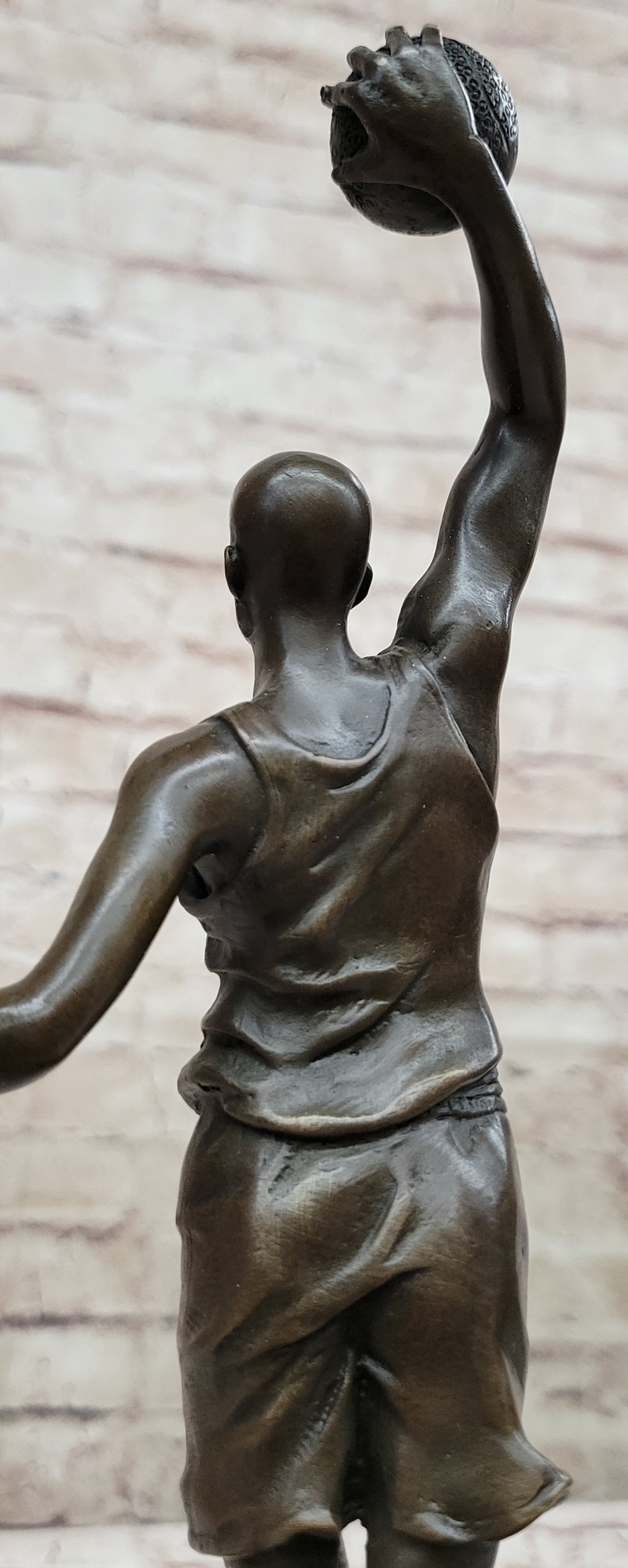 Bronze Trophy of NBA Player Dunking on Marble Base