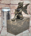 Young Fairy Girl Angel Winged Figure on Marble Base by Milo