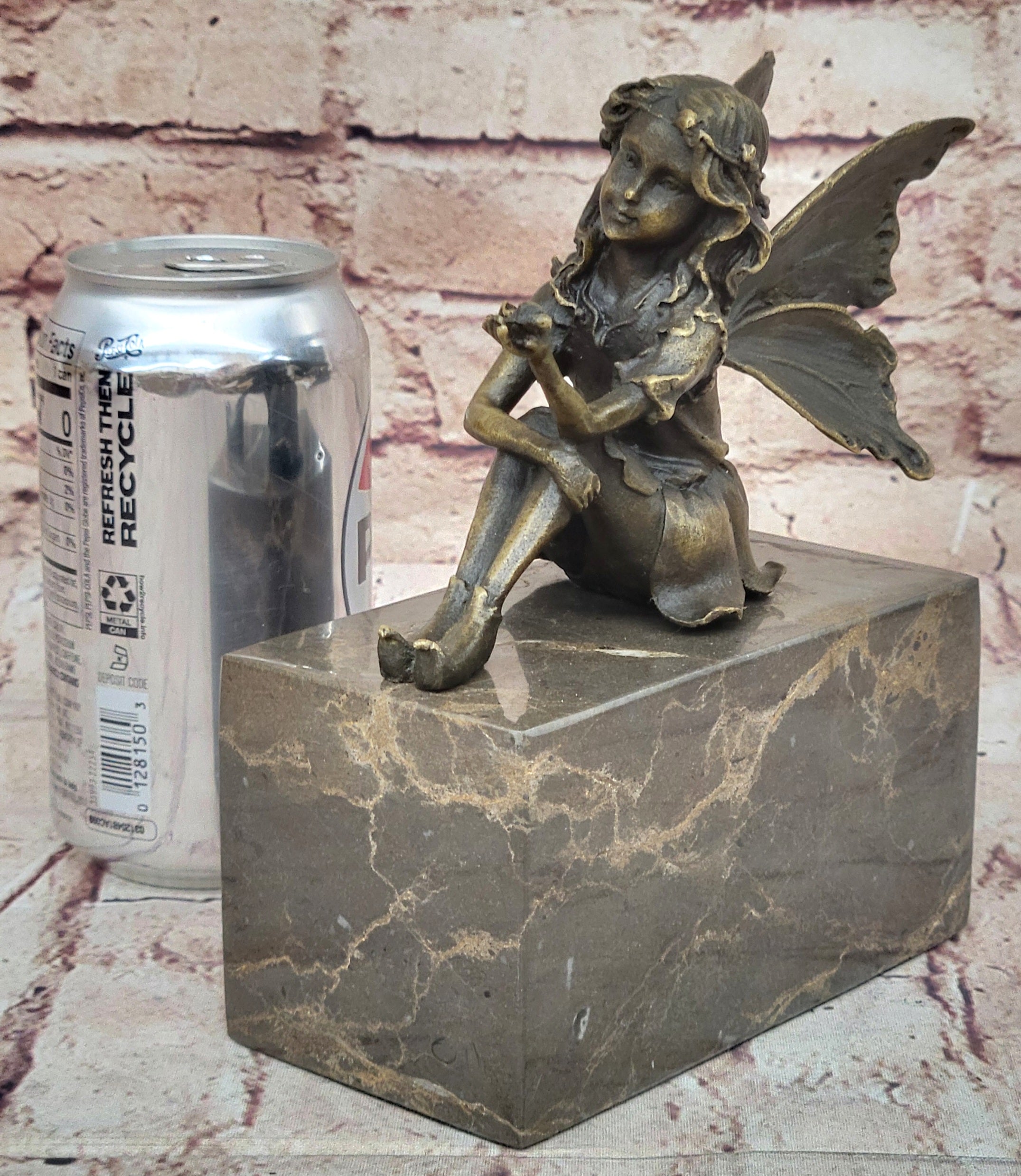 Young Fairy Girl Angel Winged Figure on Marble Base by Milo