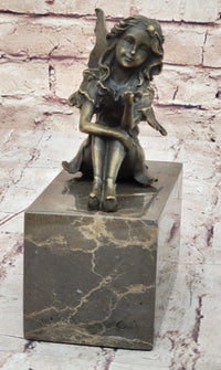 Young Fairy Girl Angel Winged Figure on Marble Base by Milo